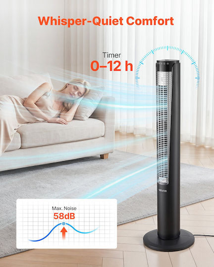 Vevor Ανεμιστήρας Πύργος 60W με Τηλεχειριστήριο Μαύρος