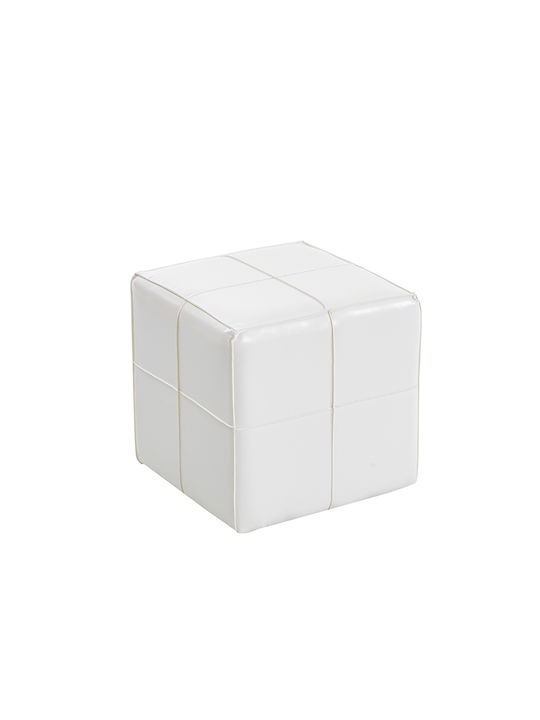 Living Room Stool Upholstered with Artificial Leather Enzo White 31x31x31cm