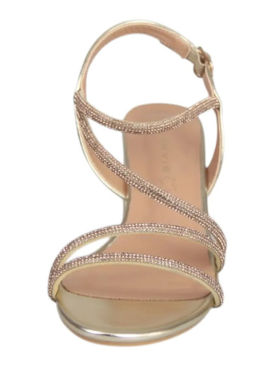 Damen Sandalen mit Strass Gold Leder
