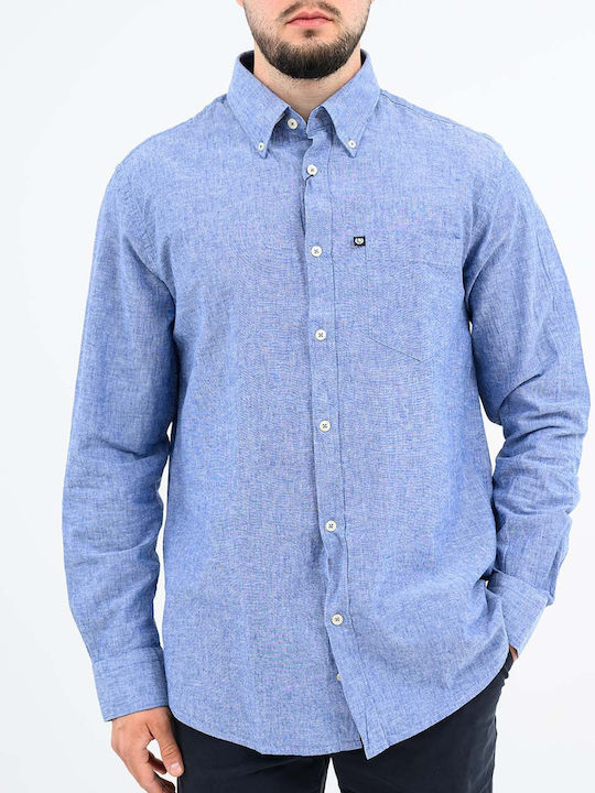 Long Sleeve Linen Shirt in Regular Fit Indigo