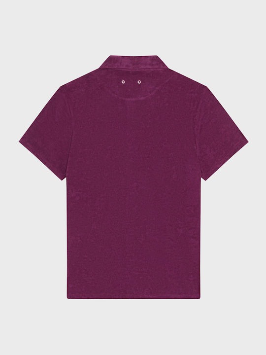 Short Sleeve Cotton Shirt in Regular Fit Burgundy