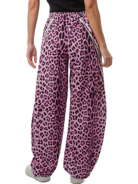 Ροζ Φαρδιά Παντελόνα Animal Print Ρίγες