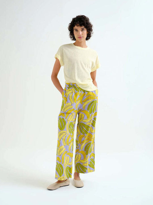 Women's High Rise Fabric Trousers with Rubber Band in Regular Fit