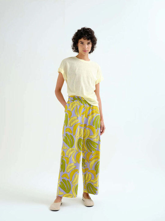 Women's High Rise Fabric Trousers with Rubber Band in Regular Fit