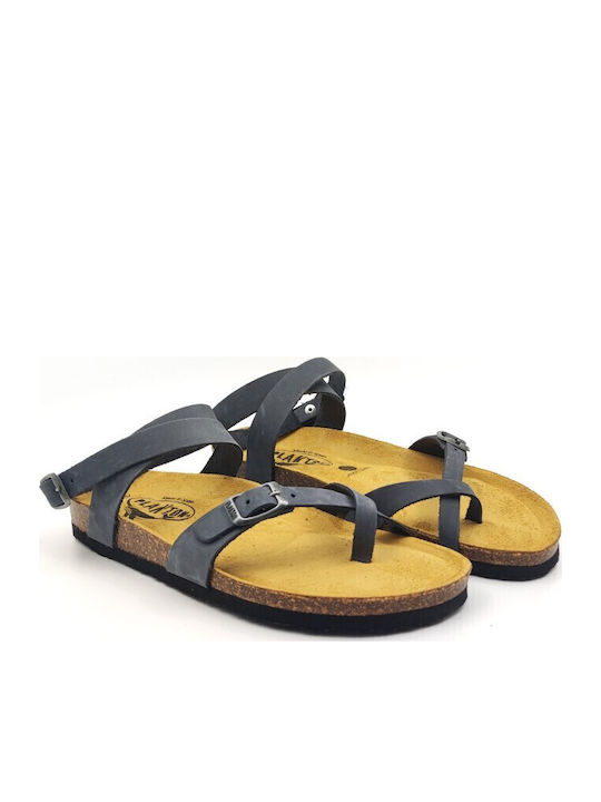 Leather Women's Flat Sandals Anatomic with Strap Nobuck Grigio