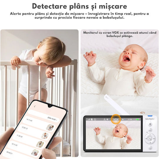 Monitor Pentru Bebeluși Fără Fir cu Comunicare Bidirecțională și Cântece de Leagăn
