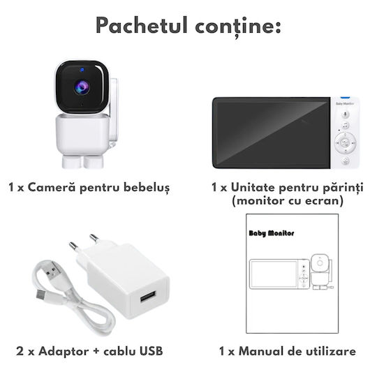 Monitor Pentru Bebeluși Fără Fir cu Comunicare Bidirecțională și Cântece de Leagăn