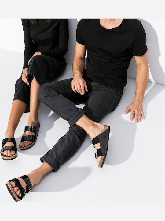 Arizona Birko-Flor Patent Women's Anatomic Black Narrow Fit Sandals
