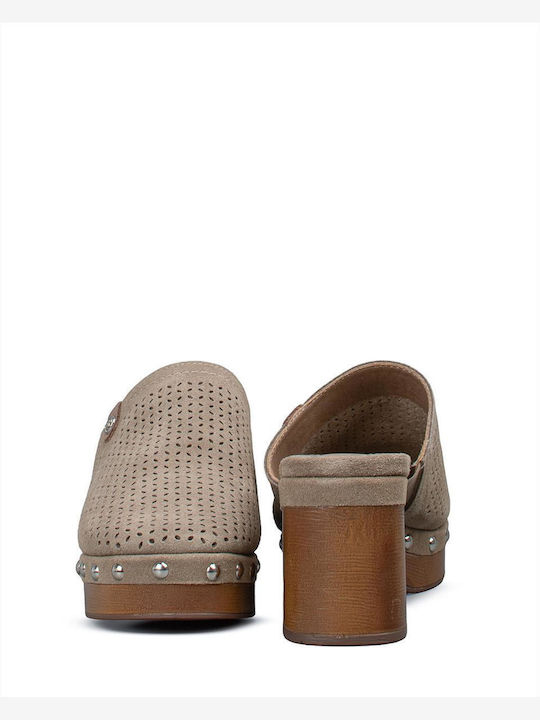 Mules with Heel in Beige Colour