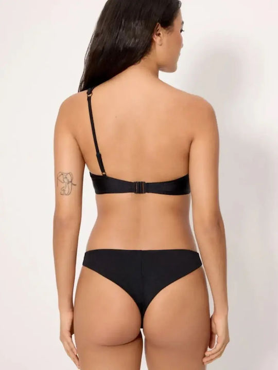 Set Bikini Με Έναν Ώμο με Αφαιρούμενη Ενίσχυση & Brazil Μαύρο
