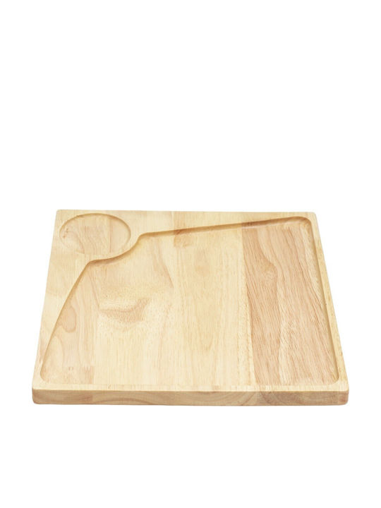 Ξύλινο Πιάτο Rubberwood Τετράγωνο & Θέση Για Ντιπ Με Τοίχωμα 25 Εκ.
