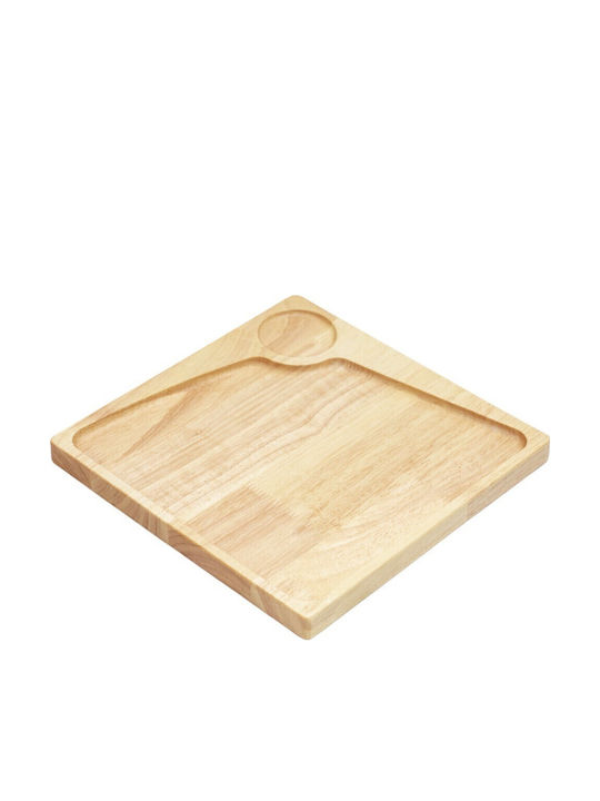 Ξύλινο Πιάτο Rubberwood Τετράγωνο & Θέση Για Ντιπ Με Τοίχωμα 25 Εκ.