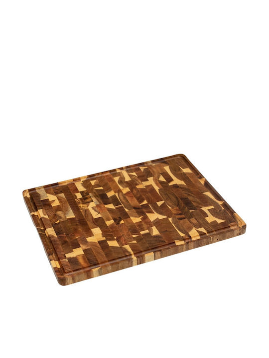 Ξύλινο Πλατώ Σερβιρίσματος Mix End Grain Ακακίας Καρυδιάς Rubberowood Με Αυλάκι 45x35 Εκ.
