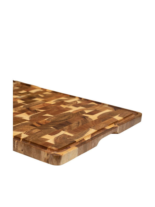 Ξύλινο Πλατώ Σερβιρίσματος Mix End Grain Ακακίας Καρυδιάς Rubberowood Με Αυλάκι 45x35 Εκ.