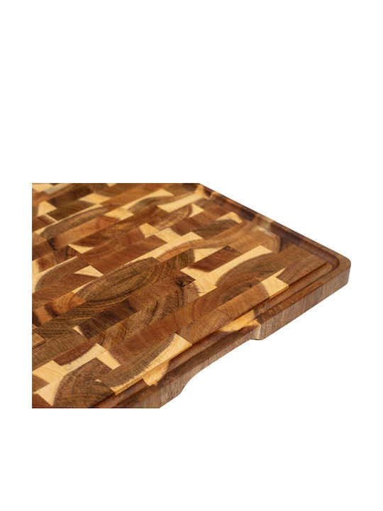 Ξύλινο Πλατώ Σερβιρίσματος Mix End Grain Ακακίας Καρυδιάς Rubberowood Με Αυλάκι 45x35 Εκ.