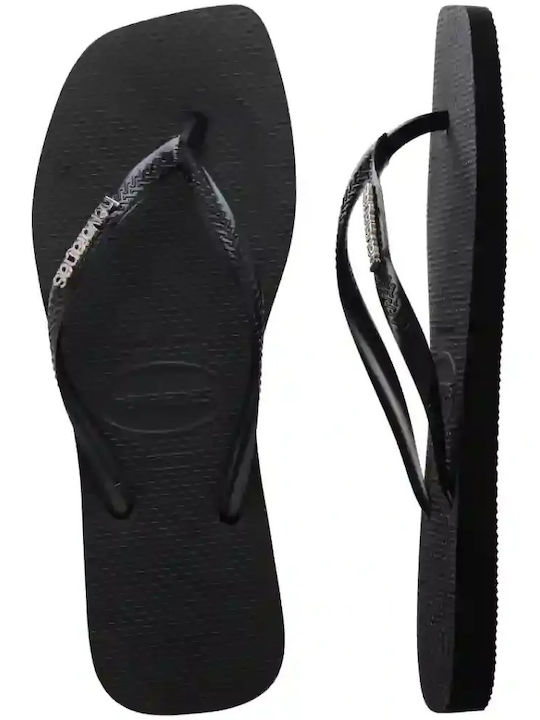 Square Logo Metallic Flip Flops In Black Colour