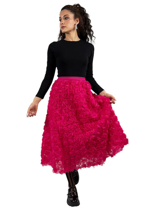 Maxi Φούστα Floral Φούξια