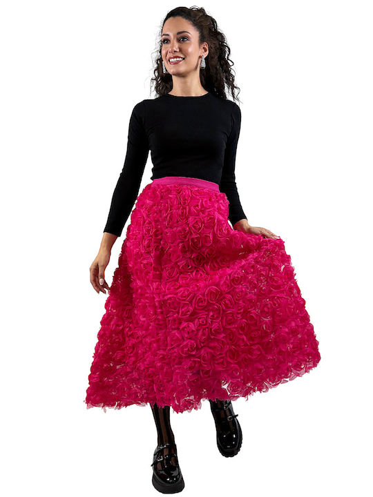 Maxi Φούστα Floral Φούξια