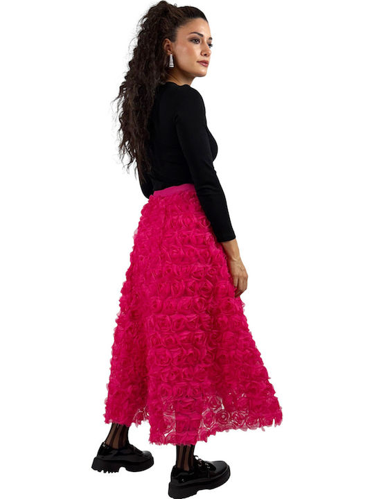 Maxi Φούστα Floral Φούξια