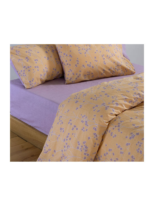 Nef-Nef Homeware Floriva Set Cearceafuri de Pat Super Dublu cu Elastic 160x200+35cm Floriva Galben (4 Bucăți)