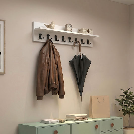 Megapap Wall Hanger Vettini Wooden 16 Hooks White 100x20x12cm