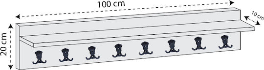 Megapap Cremastă de Perete Vettini din Lemn cu 16 Compartimente Gri 100x20x12cm