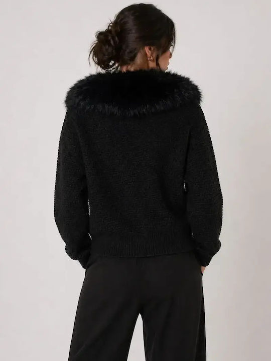 Lange Gestrickte Damen Strickjacke Total Schwarz