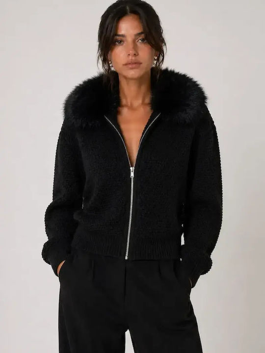 Lange Gestrickte Damen Strickjacke Total Schwarz