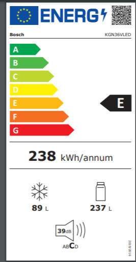 Bosch Ψυγειοκαταψύκτης 326lt Total NoFrost Υ186xΠ60xΒ66εκ. Metal Look KGN36VLED