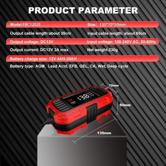 Foxsur Φορτιστής Μπαταρίας Αυτοκινήτου 12V EU Plug TBD0605604201B