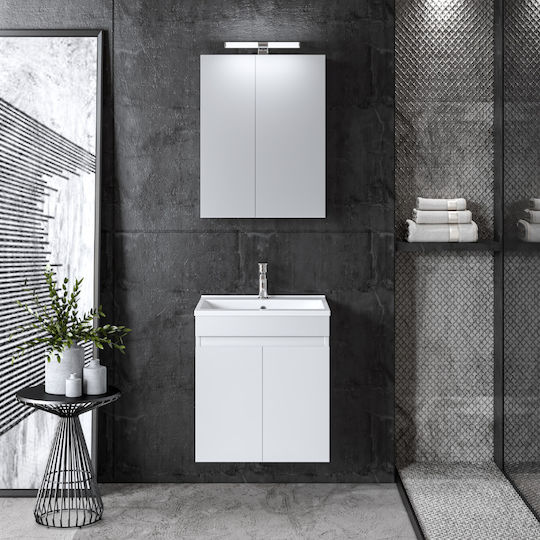 Martin Omega 50 Πάγκος με Νιπτήρα & Καθρέπτη Μ50xΒ46xΥ57cm White Gloss