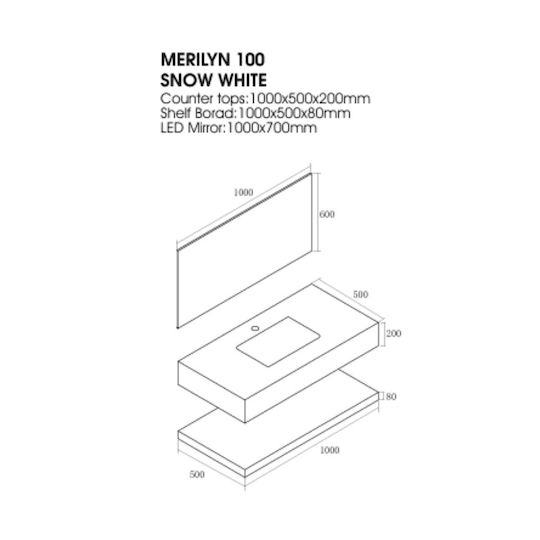 Martin Πάγκος με Νιπτήρα & Καθρέπτη Μ100xΒ50xΥ20cm Λευκό