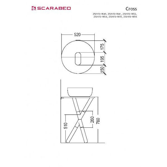 Scarabeo Cross Πάγκος χωρίς Νιπτήρα Μ52xΒ52xΥ76cm Ardesia