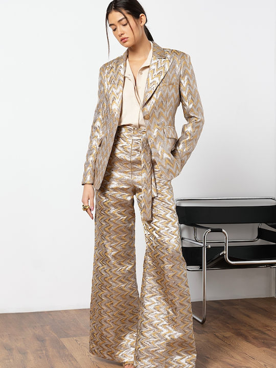 Teem Women's Waisted Blazer Gold Silver