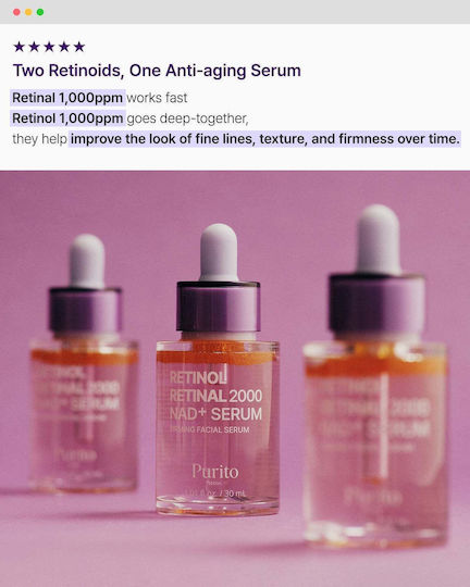 Purito Retinol Retinal 2000 NAD+ Anti-Aging Face Serum with Retinal & Retinol 30ml