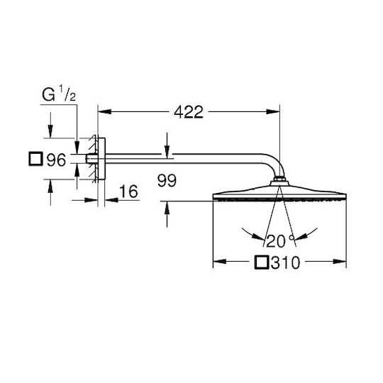 Grohe Rainshower Mono 310 Cube Квадратен Капаче за душ 31x31см с Ръка 42.2см