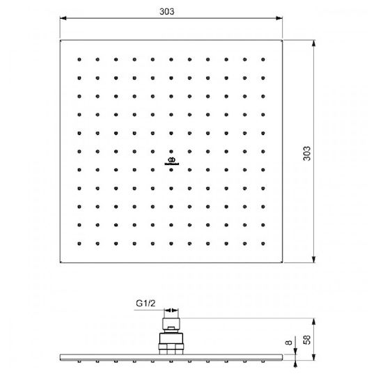 Ideal Standard Idealrain Τετράγωνη Κεφαλή Ντουζ 30x30cm Silver