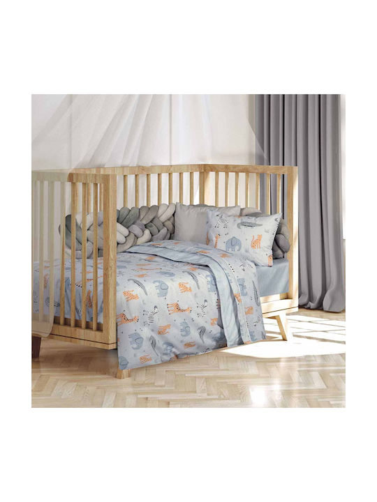 Alouette Set Baby Crib Cotton Sheets Jungle Animals Gray 130x170cm 3 Pieces
