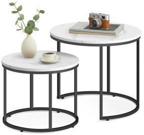 Set Zigon Rotund Din Lemn Marmură Picioare Negre 2 Buc M65xL65cm