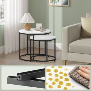 Set Zigon Rotund Din Lemn Marmură Picioare Negre 2 Buc M65xL65cm