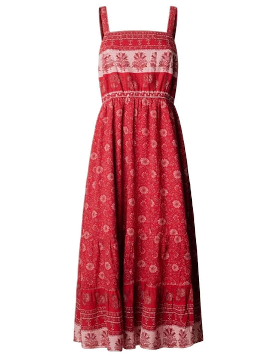 Floral Floral Καλοκαιρινό Midi Φόρεμα Royal Red