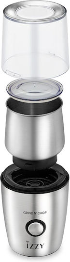 Izzy Elektrische Kaffeemühle 200W mit Getreidekapazität 100gr Silber