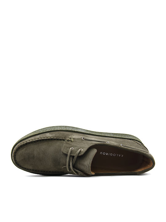 Suede Ανδρικά Boat Shoes σε Πράσινο Χρώμα