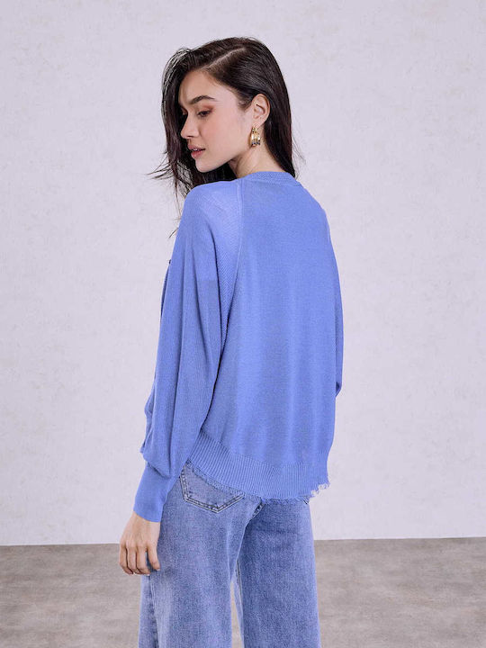 Celestino Strickjacke Für Damen Mit Fransen Am Saum Blau
