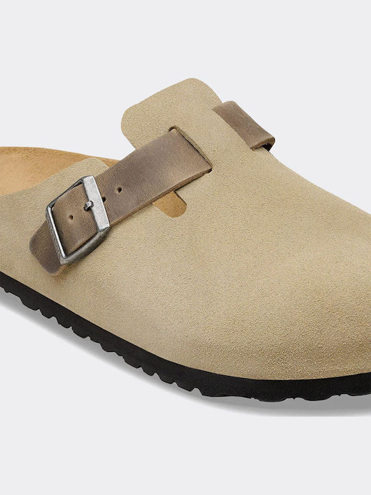 Boston Leather Winter Men's Slippers Khaki