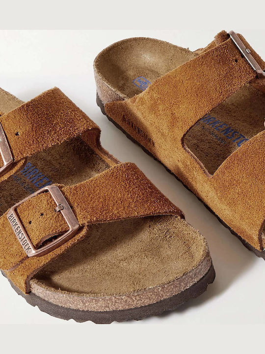 Arizona Leather Women's Flat Sandals Tabac Brown Narrow Fit