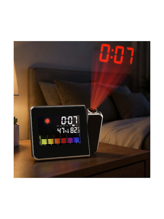 Avizar Digital Alarm Clock Time Projection Temperature Humidity Sensors Black