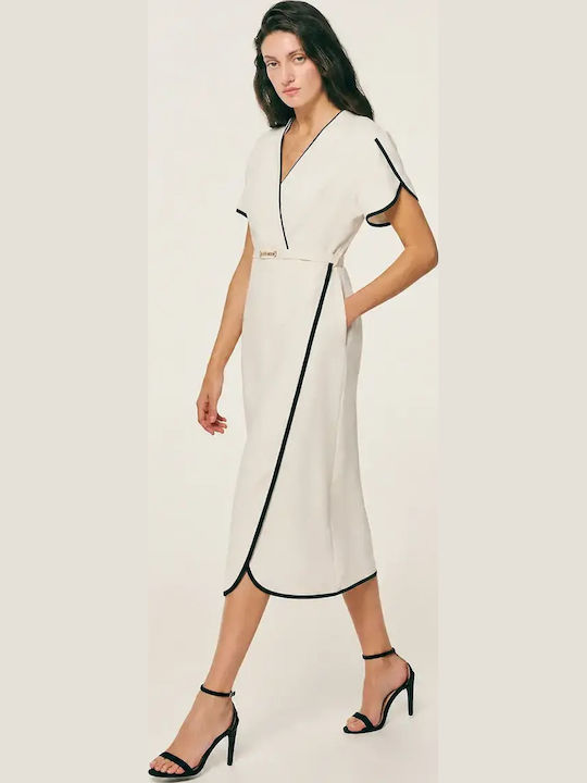 Summer Midi Dress Short Sleeve Wrap Ecru