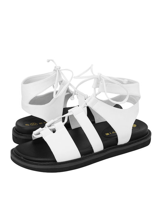 Leather Women's Flat Sandals White
