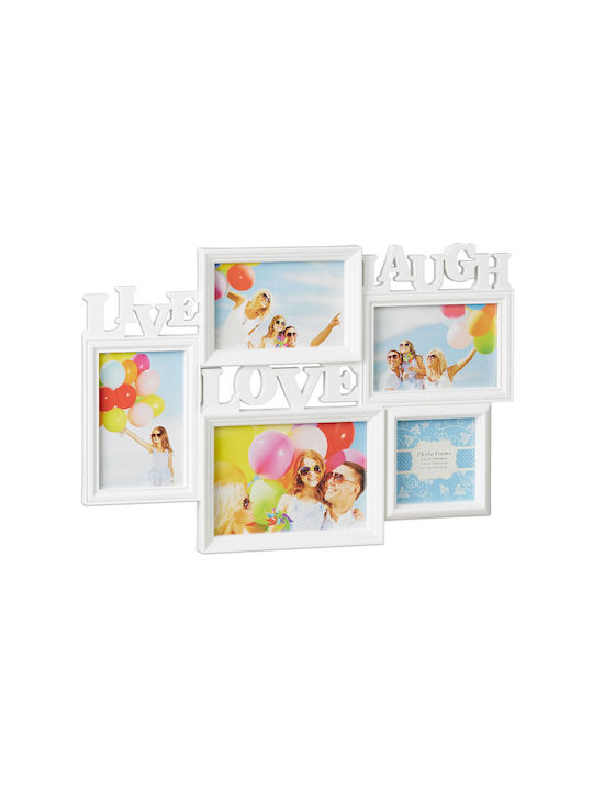Relaxdays Multi Bilderrahmen Wandmontage 5 Stück Kunststoff mit Weißem Rahmen